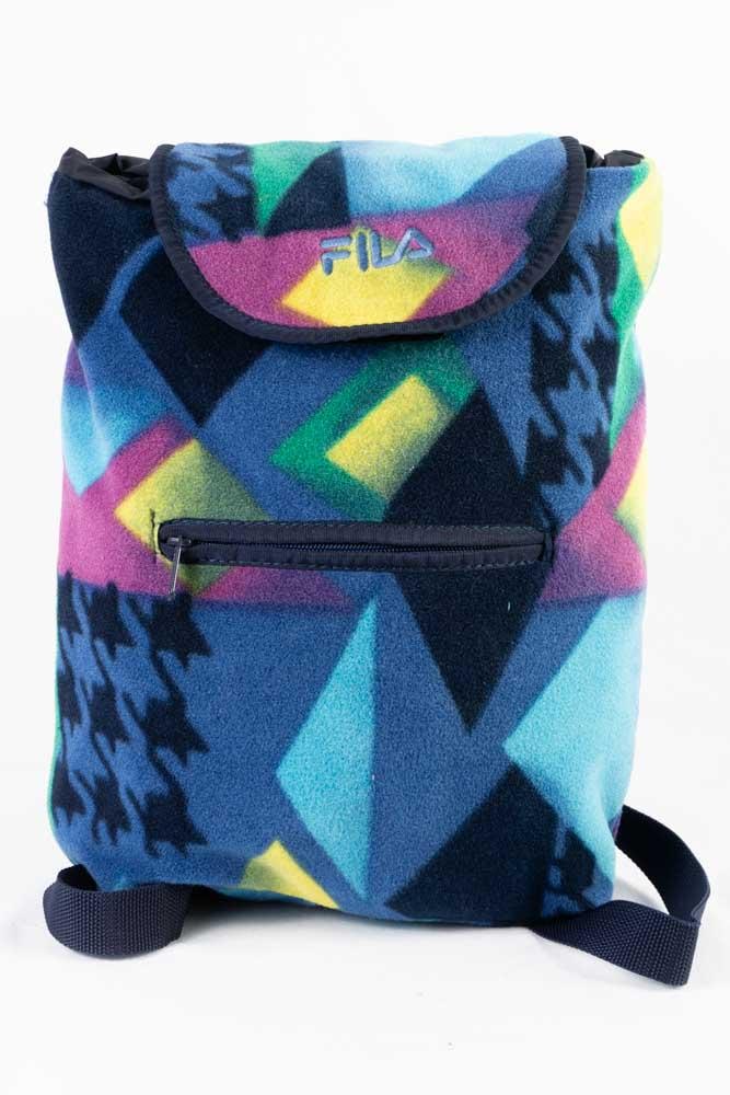 80S Vintage Fila Rucksack Fleece Noretro 90S Backpack Art Pattern von TheOtterCouture
