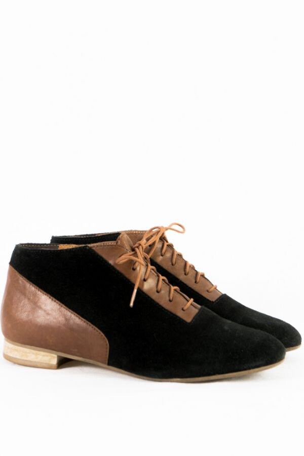Ankle Stiefelette -37 - Wildleder Leder Mix Two Tone Schwarz Cognac Schnürboots Ankle Stiefelette -37 - Wildleder Leder Mix Two Tone Schwarz Cognac Schnürboots von TheOtterCouture