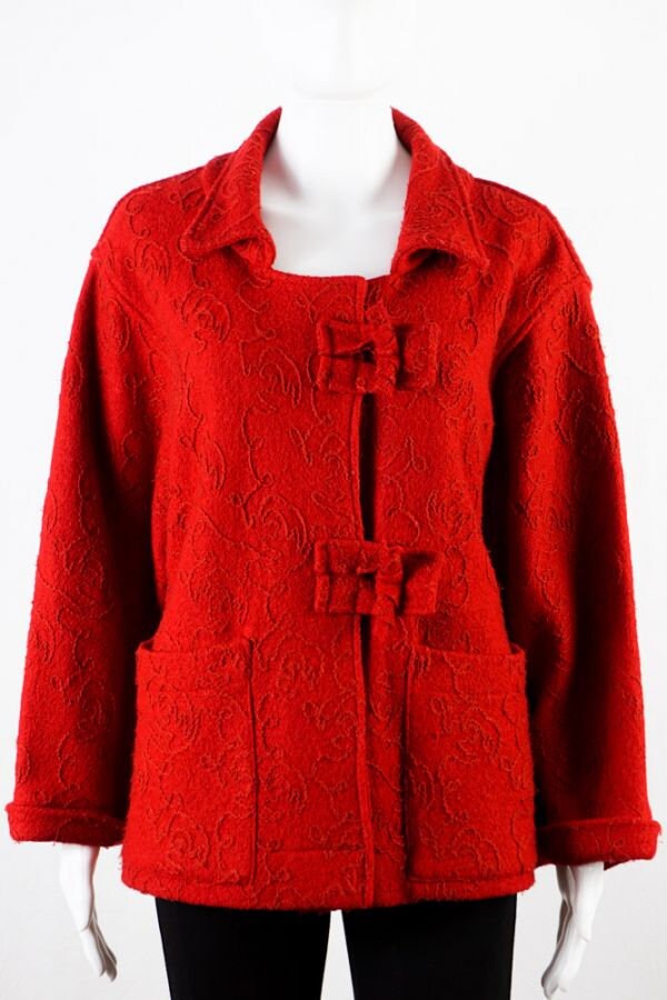 Cobra Kimono Jacke -L - Rot Wolle Stickmuster Klassisch Elegant Verspielt von TheOtterCouture