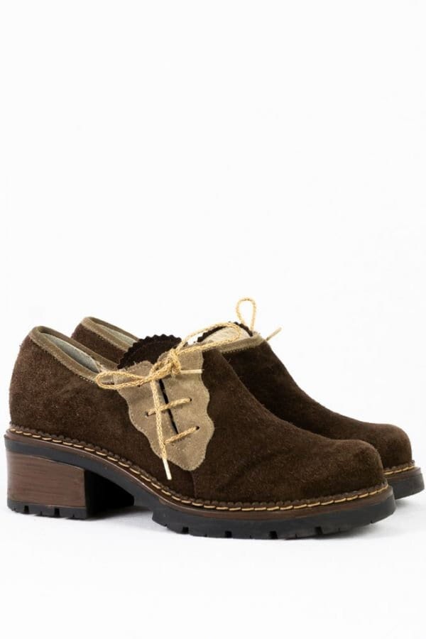 Folkore Schuhe -38 - Ornig Wildleder Braun Blockabsatz Verzierungen Schnürschuhe von TheOtterCouture