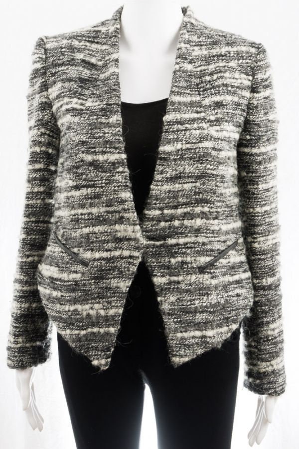 Mango Suit Jacke M Grau Meliert Kurzjacke Blazer Knopfverschluss Wolle Mix von TheOtterCouture