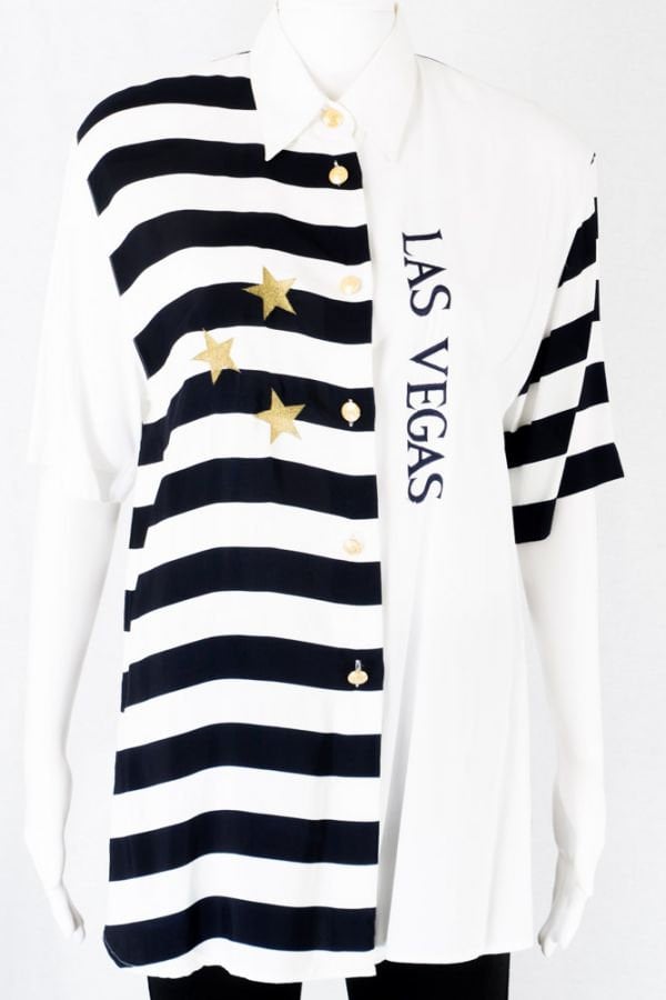 Two Tone Oversize Vintage Bluse -40 - Stars & Stripes Look Kurze Ärmel von TheOtterCouture