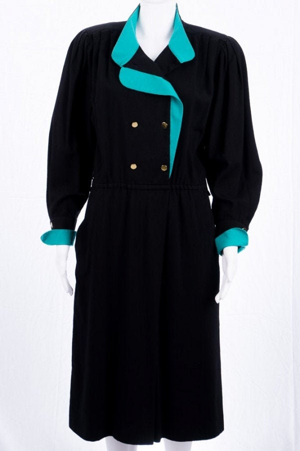 Vintage 60S Kleid - M 40 Türkis Schwarz Schurwolle Winterkleid Vintage 60S Kleid - M 40 Türkis Schwarz Schurwolle Winterkleid von TheOtterCouture