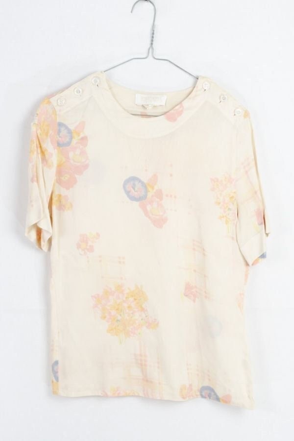 Vintage Bluse -36 - Escada Reine Seide Kurze Ärmel Sommerbluse Art Print Rundhalsausschnitt von TheOtterCouture