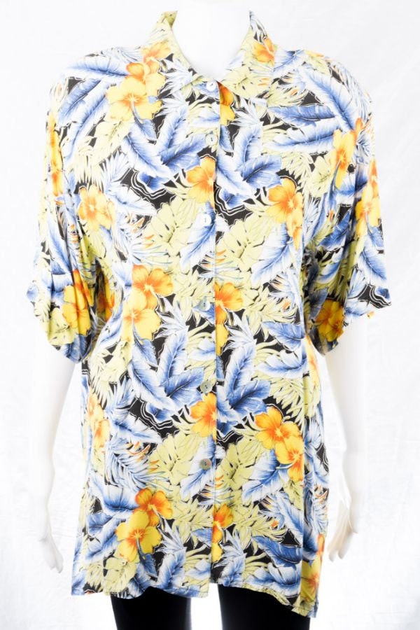 Vintage Bluse -M - Boston Flower 80S Blumen Print Bunt Verspielt Langer Schnitt von TheOtterCouture