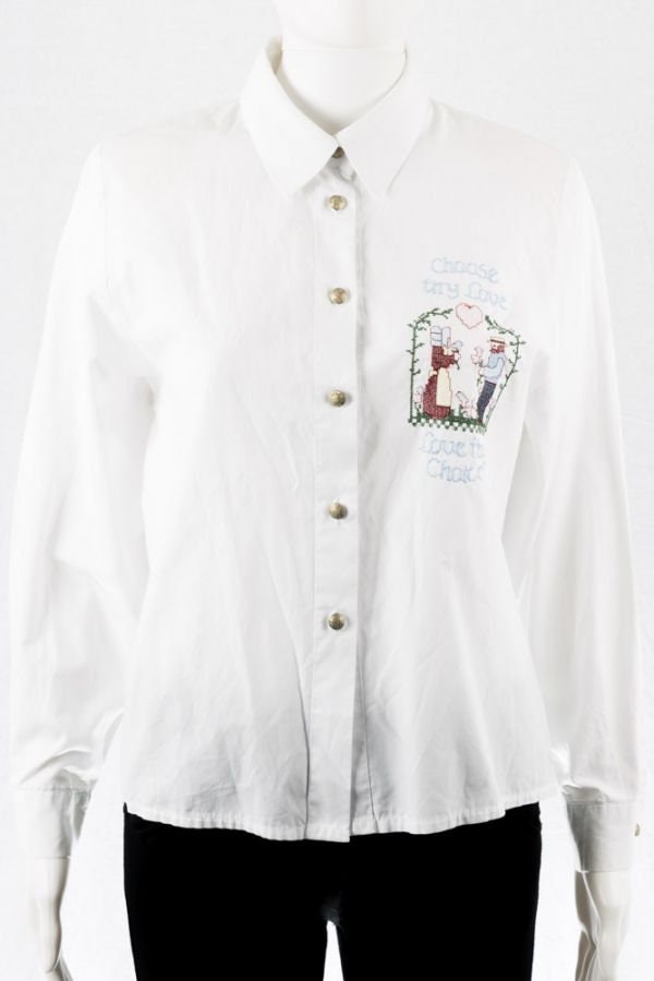 Vintage Bluse Mit Stickmuster-S - Weiß Lange Ärmel C&a Classic Blouse von TheOtterCouture