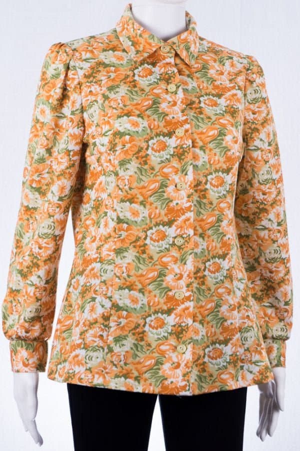 Vintage Bluse -S/M - Flower Print Lange Ärmel 70S Look von TheOtterCouture