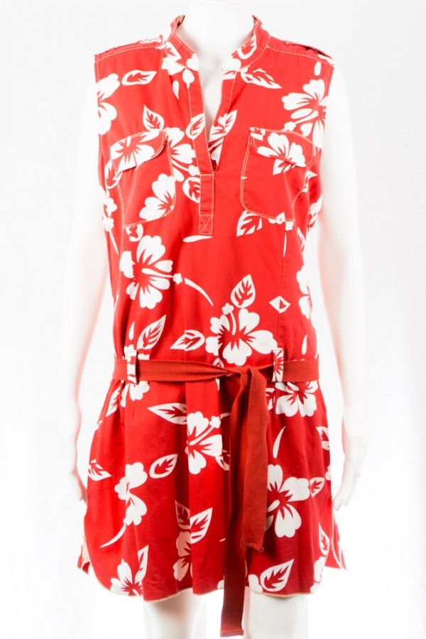 Vintage Kleid Mit Flower Print -42 - Rot Weiß Toller Schnitt Minikleid von TheOtterCouture