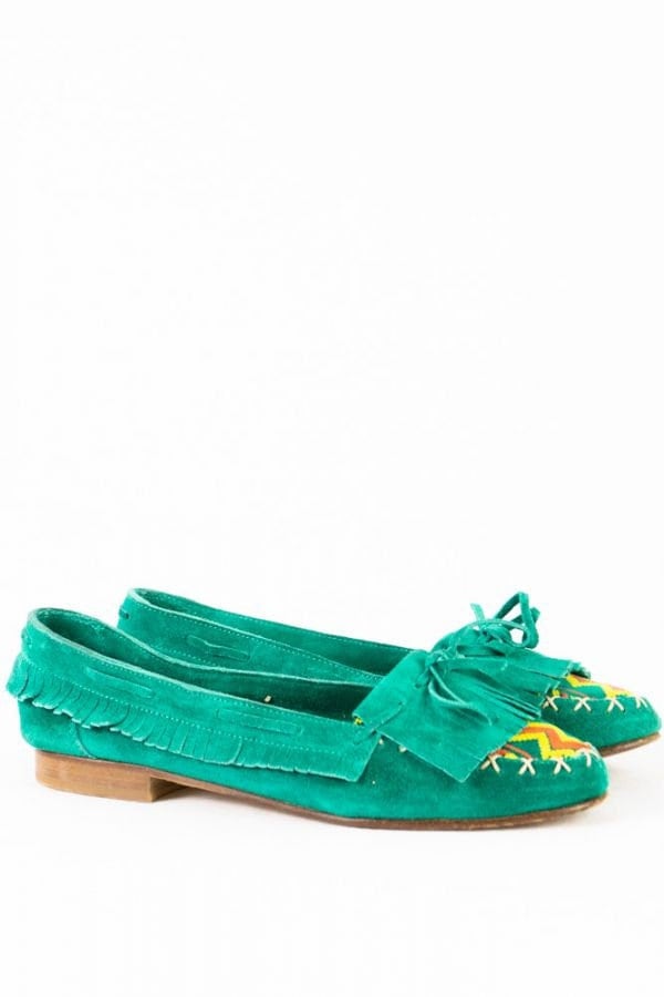 Vintage Mokassins -38 - Renzo Formentini Wildleder Grün Slip Ons Made in Italy von TheOtterCouture