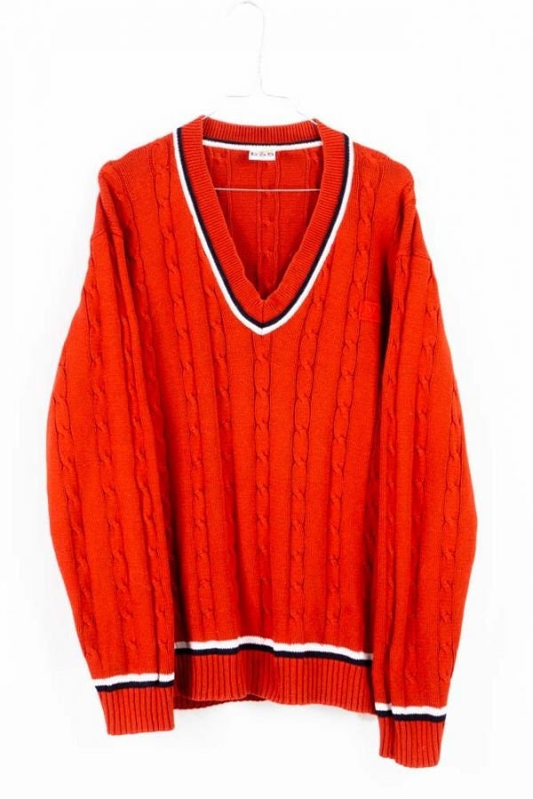 Vintage Pullover -L - Rot Strickpullover V-Ausschnitt College Stil Baumwolle Vintage Pullover -L - Rot Strickpullover V-Ausschnitt College Stil Baumwolle von TheOtterCouture