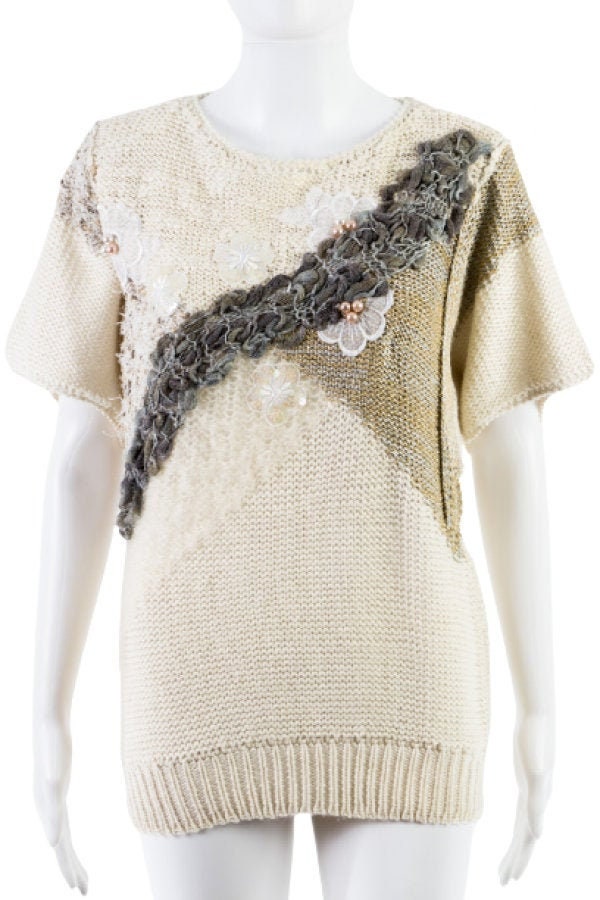 Vintage Strickshirt -M - Madeleine Kurze Ärmel Wolle Mix von TheOtterCouture