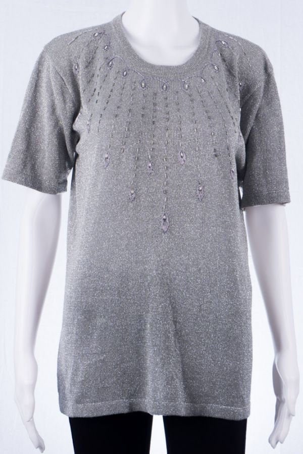 Vintage T-Shirt -L - Silber Schimmernd Kurze Ärmel 80S Ziersteine Vintage T-Shirt -L - Silber Schimmernd Kurze Ärmel 80S Ziersteine von TheOtterCouture