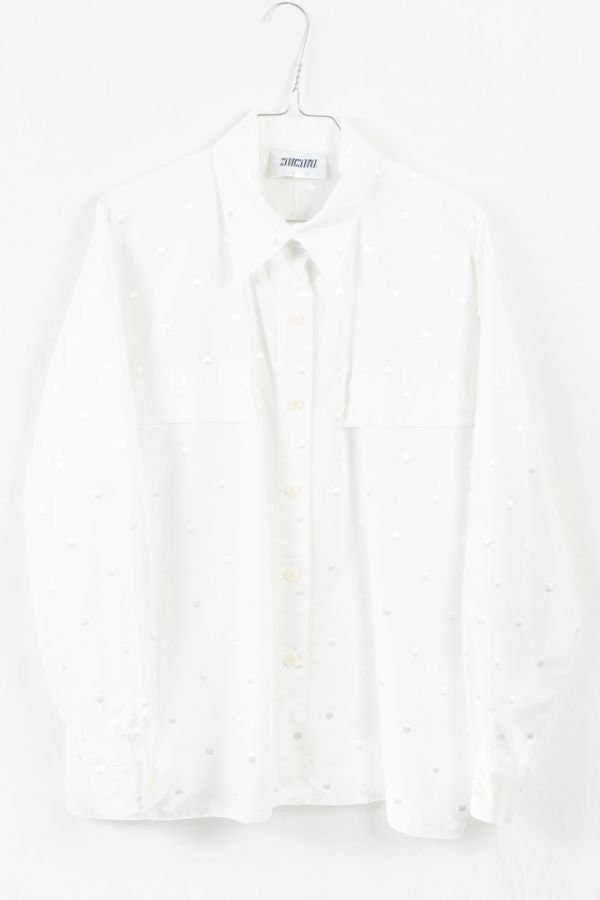 Zanzara Bluse -L - Weiß Lange Ärmel Punkt Design Knpfleiste von TheOtterCouture