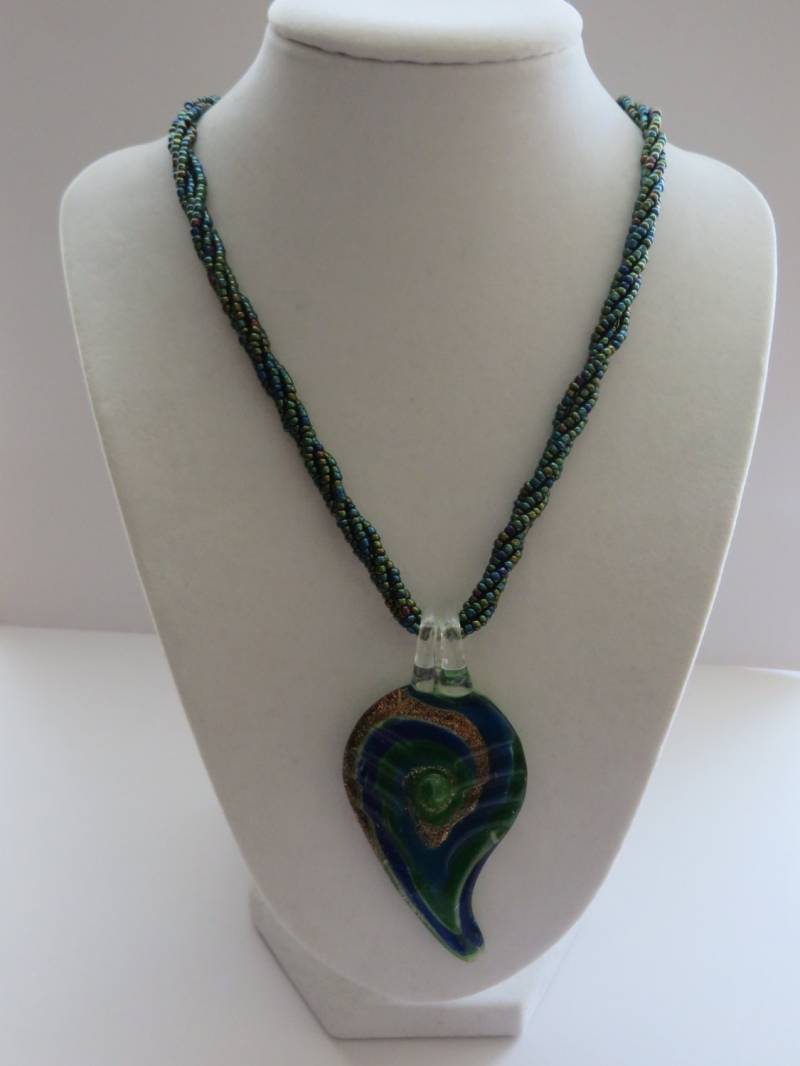 Vintage Geflochtene Halskette Mit Muranofolie Glas Anhänger von ThePJCompany