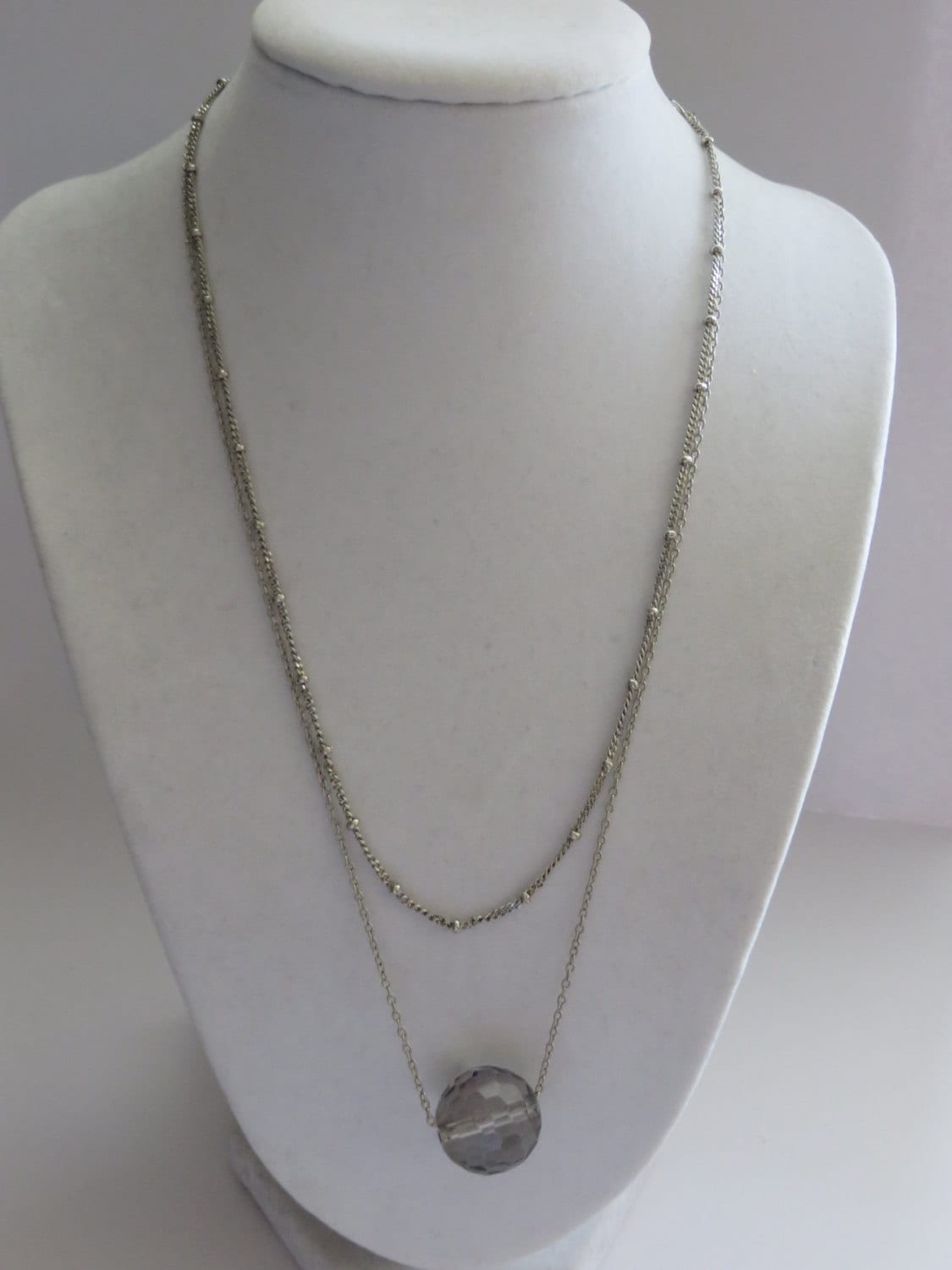 Vintage Keks Lee Silber Ton Klar Rund Facettiert Anhänger Halskette von ThePJCompany