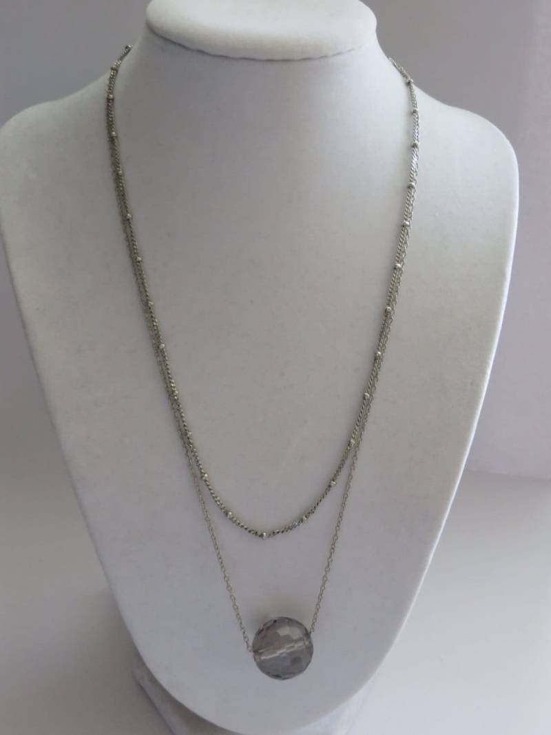 Vintage Keks Lee Silber Ton Klar Rund Facettiert Anhänger Halskette von ThePJCompany