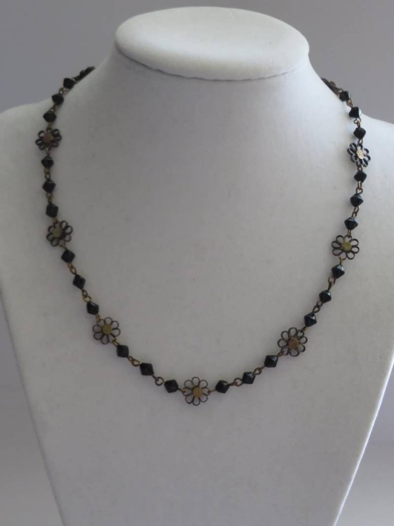 Vintage Sonnenblumen & Schwarze Bicones Halskette von ThePJCompany