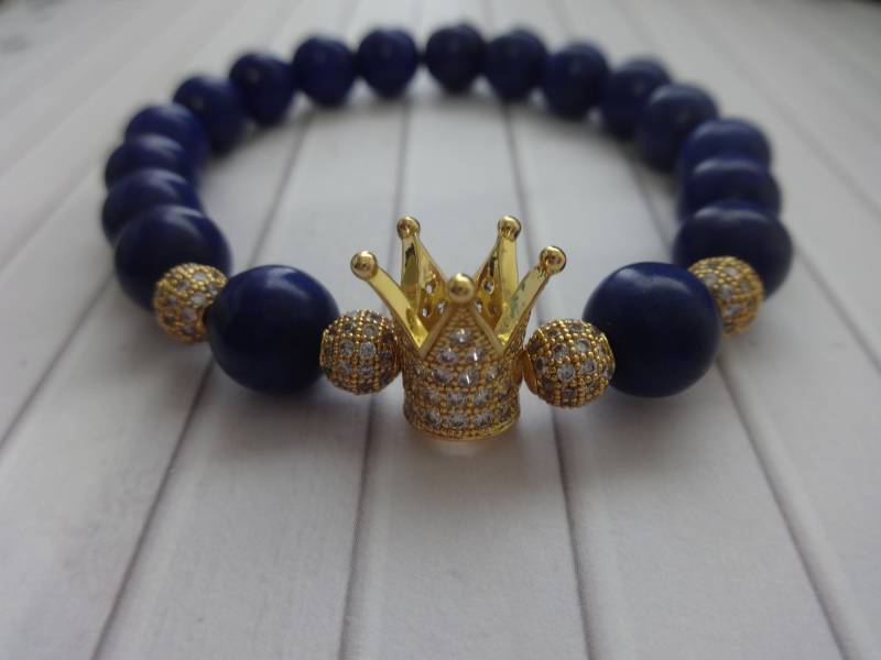 stretch Candy Jade Blaue Perlen Armband Mit Cz Krone von ThePJCompany