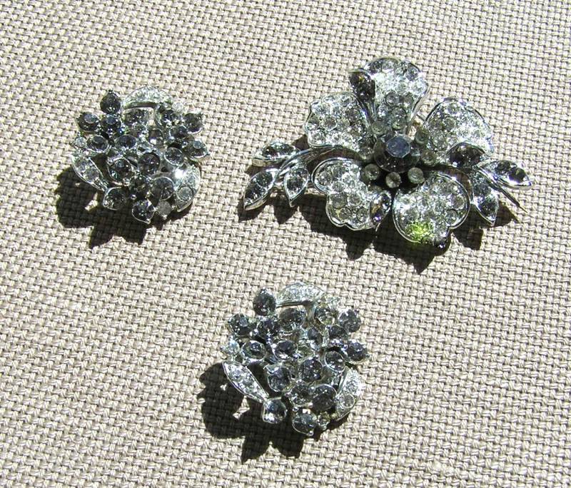 Lisner Vintage Demi Parure - Wunderschöne Floral Themen Klar/Grau Rs Brosche & Ohrringe von ThePamperedPansy