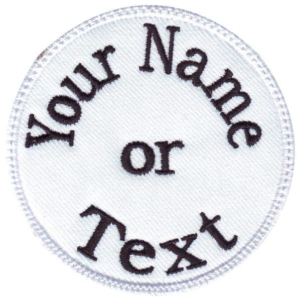 Weiß Rund 3 "Bis 6" Personalisierte Gestickte Name/Text Tag Patch von ThePatchLab