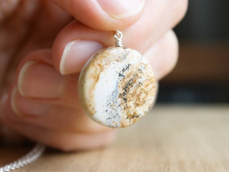 Bild Jaspis-Halskette Sterlingsilber-Runder Stein-Anhänger von ThePeachTree