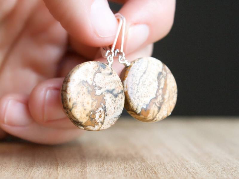 Bild Jaspis Ohrringe Sterling Silber Ohrhänger, Handgefertigt von ThePeachTree