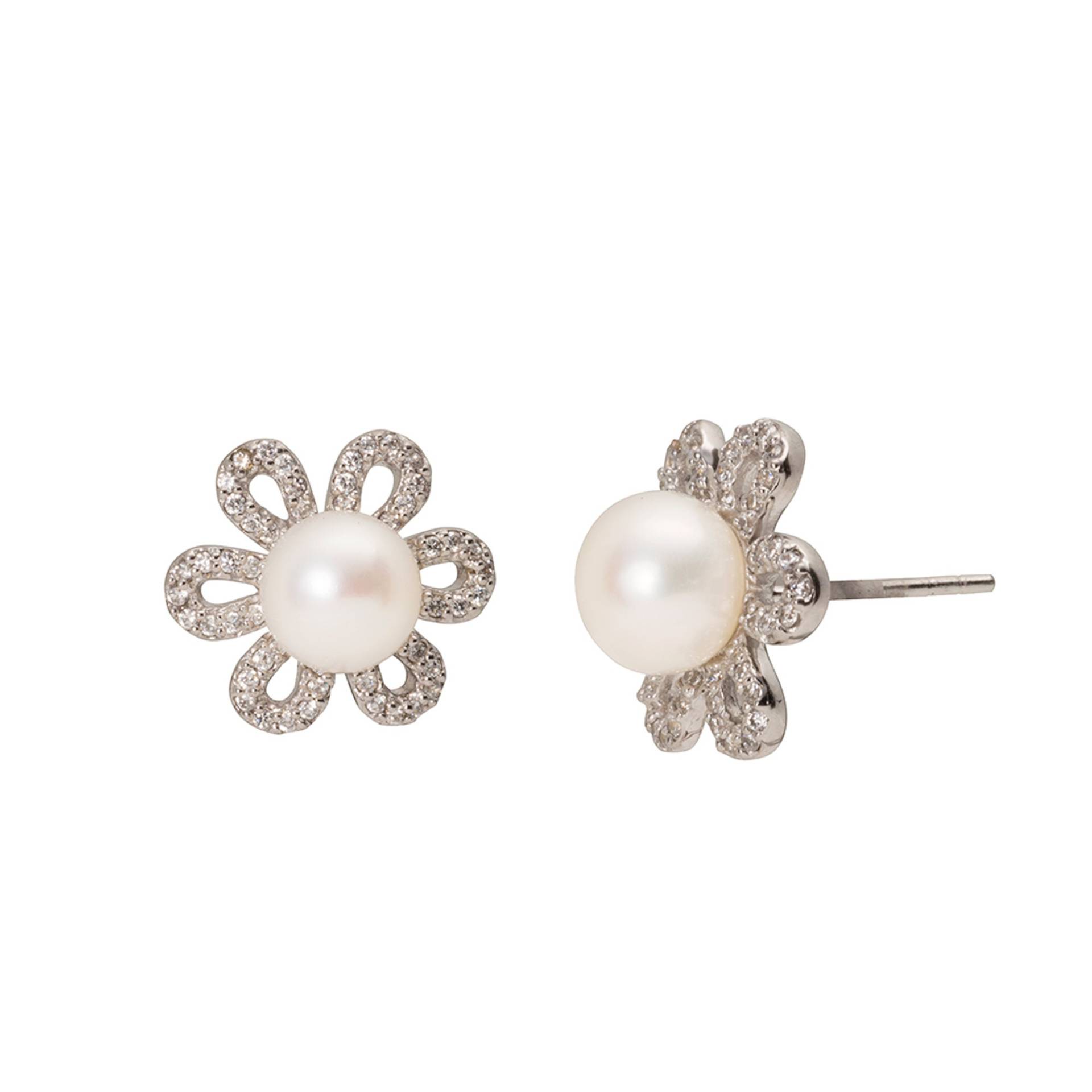 Natürliche Weiße Süßwasser Kultiviert Perle Blume Form Sterling Silber Ohrringe von ThePearlExchange