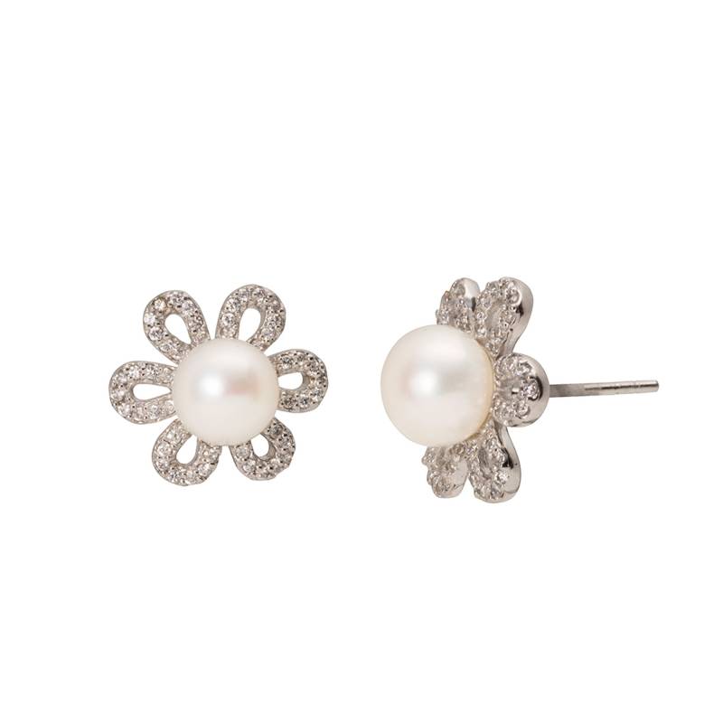 Natürliche Weiße Süßwasser Kultiviert Perle Blume Form Sterling Silber Ohrringe von ThePearlExchange
