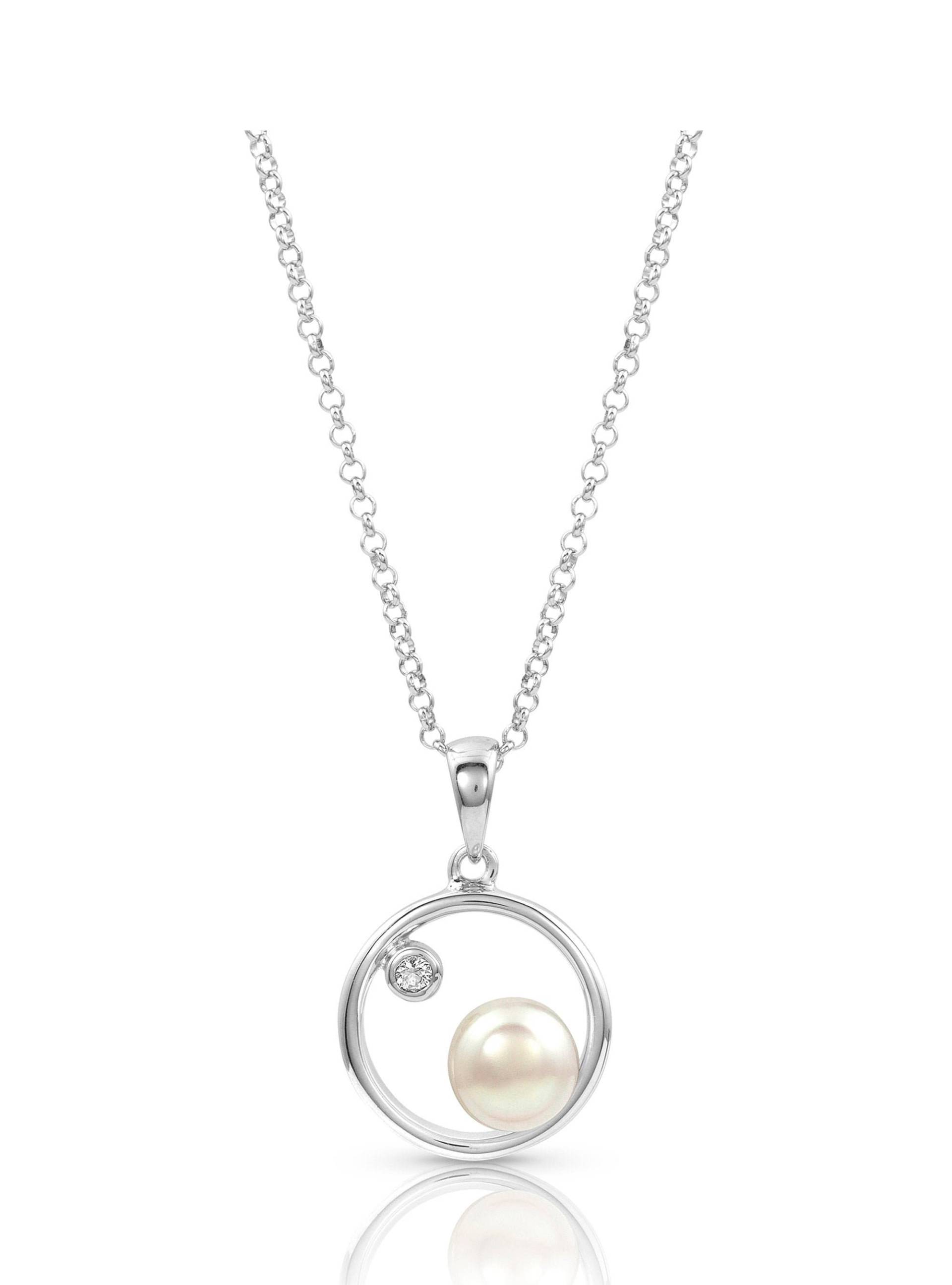 sterling Silber Mondschein Anhänger Mit Weißen Saphir Und Knopf Geformt Süßwasser Kultivierte Perle von ThePearlExchange