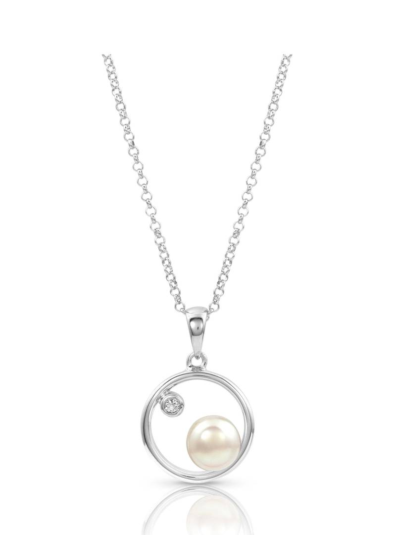 sterling Silber Mondschein Anhänger Mit Weißen Saphir Und Knopf Geformt Süßwasser Kultivierte Perle von ThePearlExchange