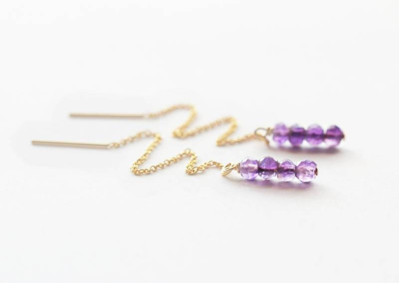 14K Gold Amethyst Threader Ohrringe Februar Geburtsstein von ThePearledSquirrel