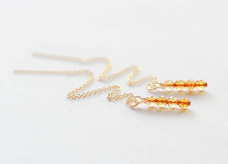 14K Gold Filled Citrin Threader Ohrringe November Geburtsstein von ThePearledSquirrel