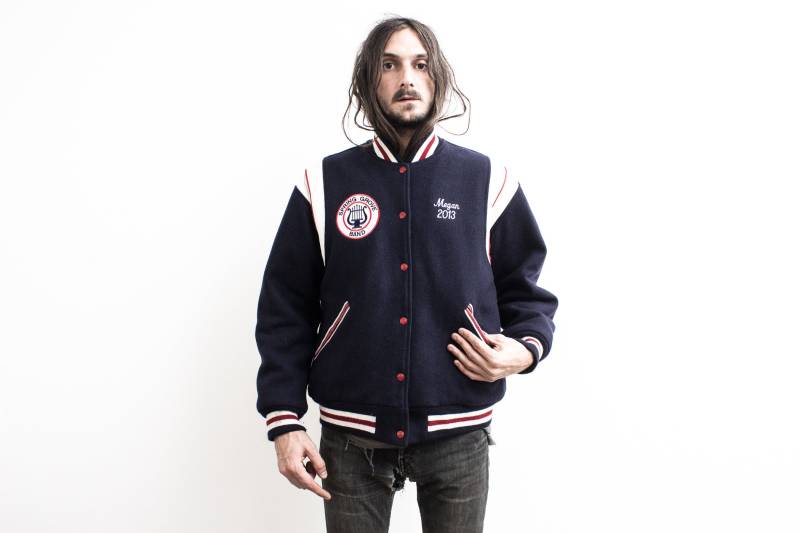 1970Er Jahre Varsity Jacke. Blaue Baseball Jacke College Usa. Retro Blau Teddy Wolle Bomberjacke von ThePenduline