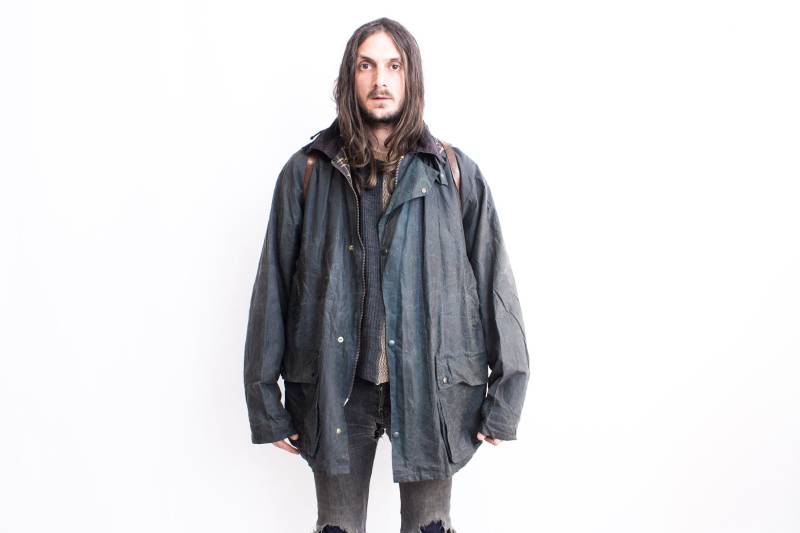 Blaue Wachsjacke Aus Den 1980Er Jahren. Jagd Country Duster Jacket. Retro Oberbekleidung von ThePenduline