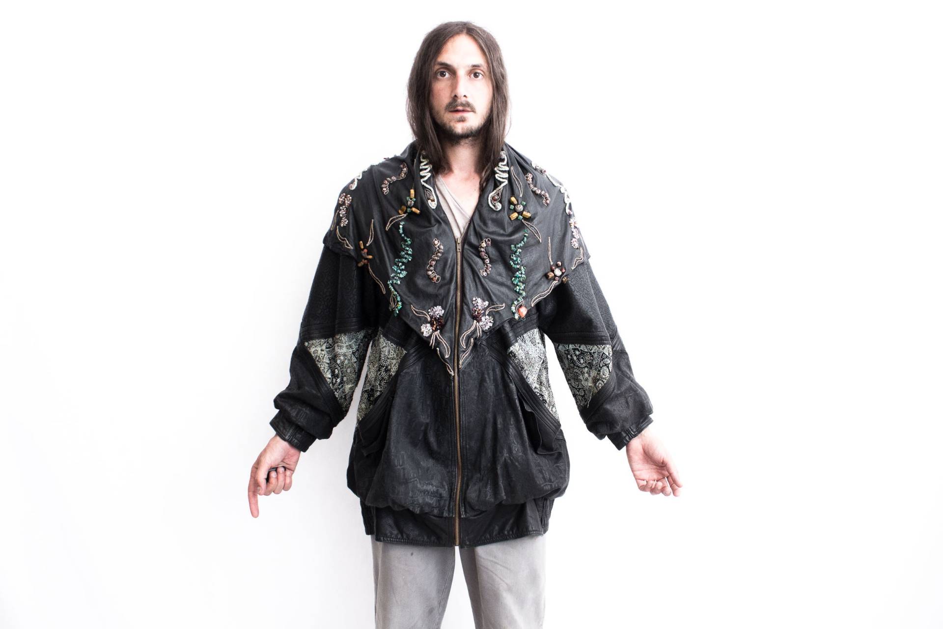 Einzigartiger Perlen Ledermantel 1980Er Jahre Angepasst. Handgemachte Leder Duster Jacke Original von ThePenduline