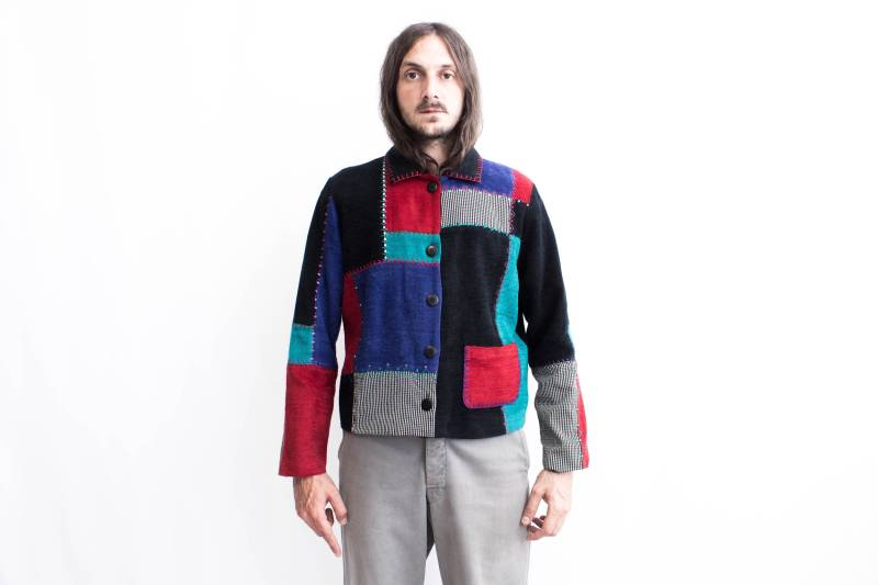 Patchwork Multicolour Jacke 90Er Jahre. Hippie Collage Multi Strukturierte Gobelin Samt Jacke. Einzigartige Vintage von ThePenduline