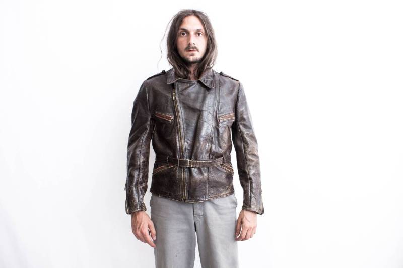 Vintage 1940Er Jahre Motorradjacke. Antike Biker Jacke Militär Racer . Robuste Distressed Tan Leder Pferdehaut von ThePenduline