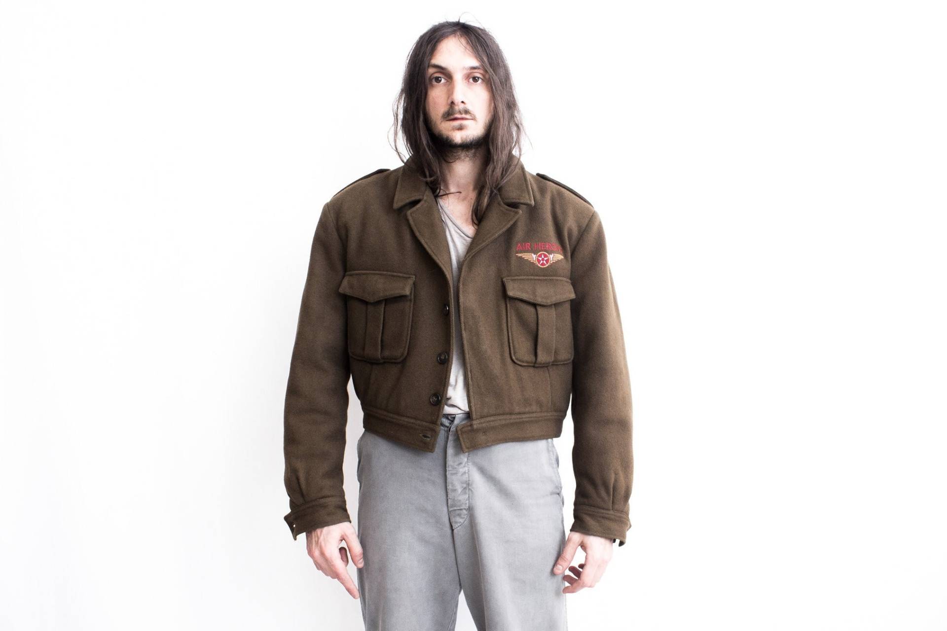 Woll-Battledress 1970Er Jahre. Puffy Army Bomber Feldjacke Cropped Retro Oberbekleidung von ThePenduline