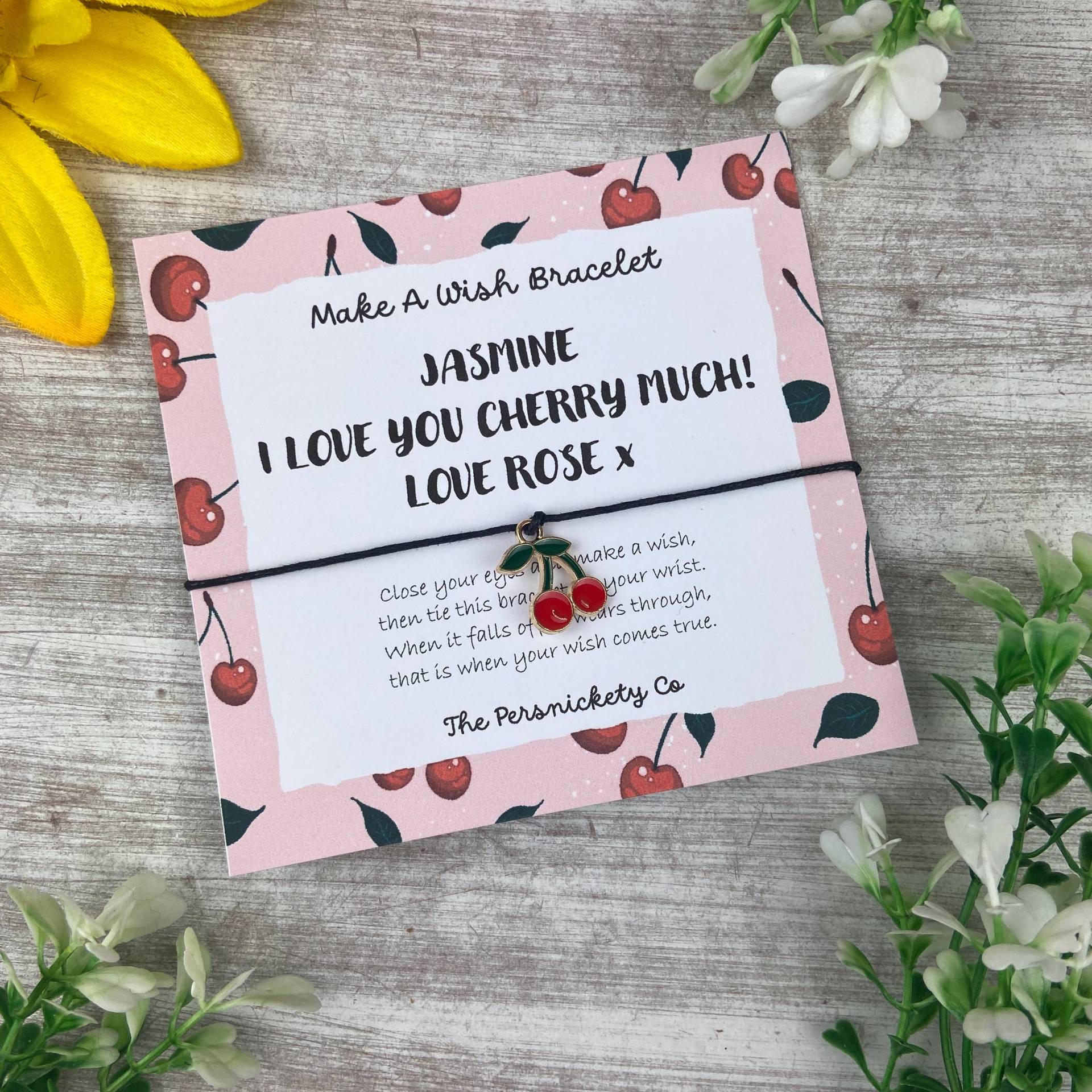 Kirsche Armband, Make A Wish Bettelarmband, Wunscharmband, Ich Liebe Dich Viel Kann Mit Jedem Namen Personalisiert Werden von ThePersnicketyCo