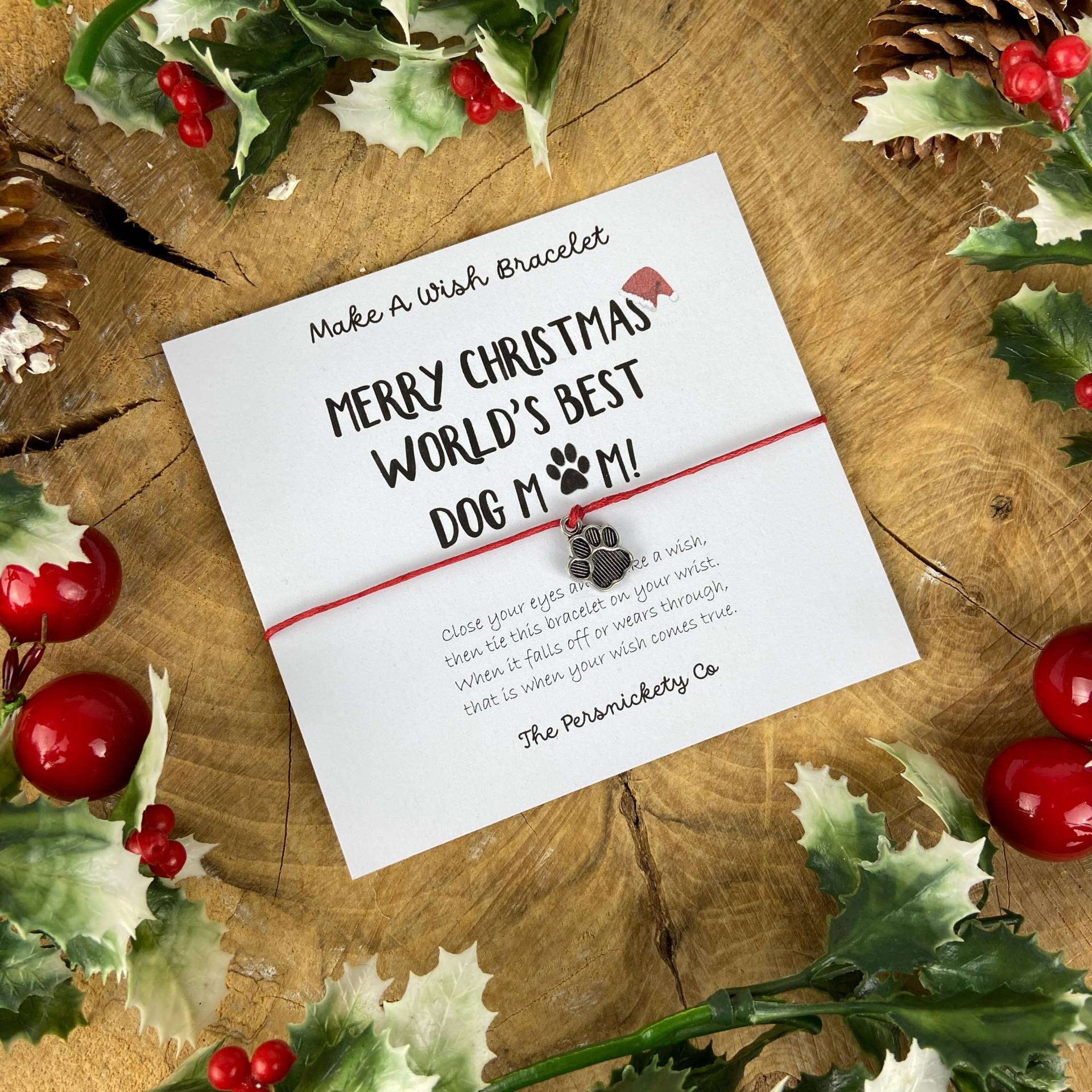 Wunscharmband, Weihnachtsarmband, Frohe Weihnachten Welt Beste Hundemama, Geschenk Für Hundeliebhaber, Pfoten Charm von ThePersnicketyCo