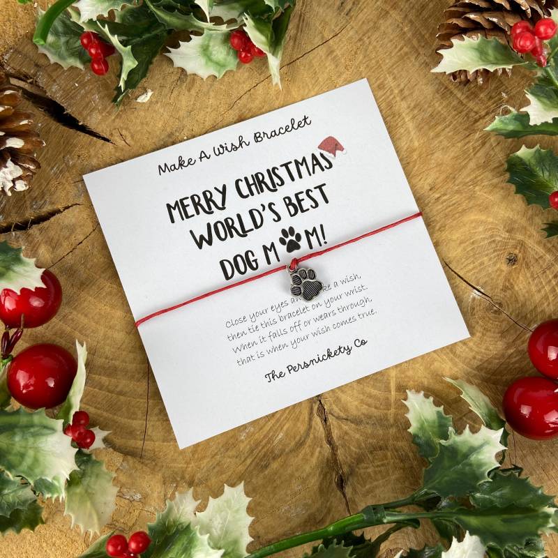 Wunscharmband, Weihnachtsarmband, Frohe Weihnachten Welt Beste Hundemama, Geschenk Für Hundeliebhaber, Pfoten Charm von ThePersnicketyCo