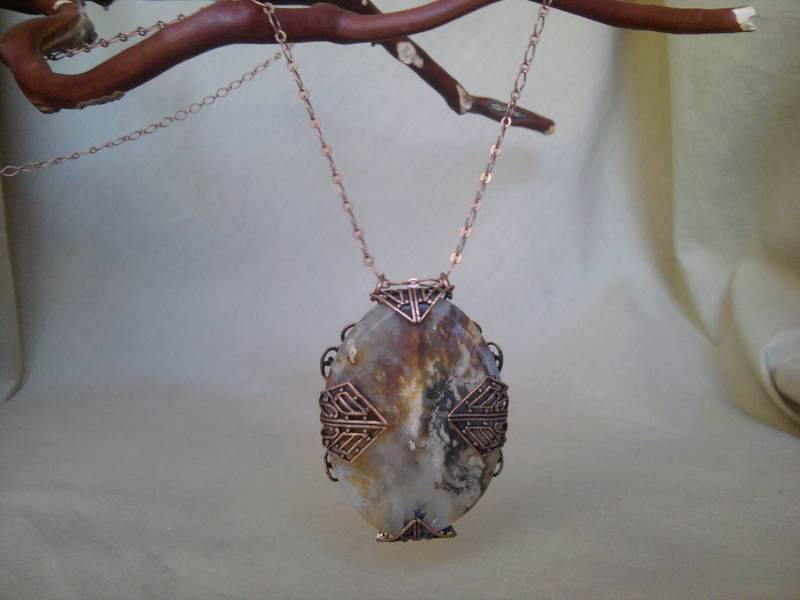 Marmorierte Agate Filigrane Umgebrochenem Halskette Marmorierte Agate Filigrane Umgebrochenem Halskette von ThePhoenixFeather