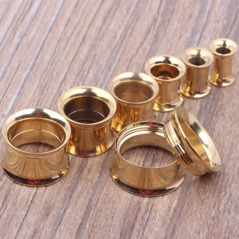 Paar Gold Stahl Schraub Ohr Flesh Tunnels Piercing Dehner Schmuck Ausgestelltes Tu96 von ThePiercingKingdom