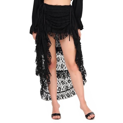 ThePirateDressing Steampunk viktorianisches Cosplay Kostüm Damen High-Low Show Mädchen Rock, Schwarz (High-Low-Rock aus Netzstoff), Mittel von ThePirateDressing