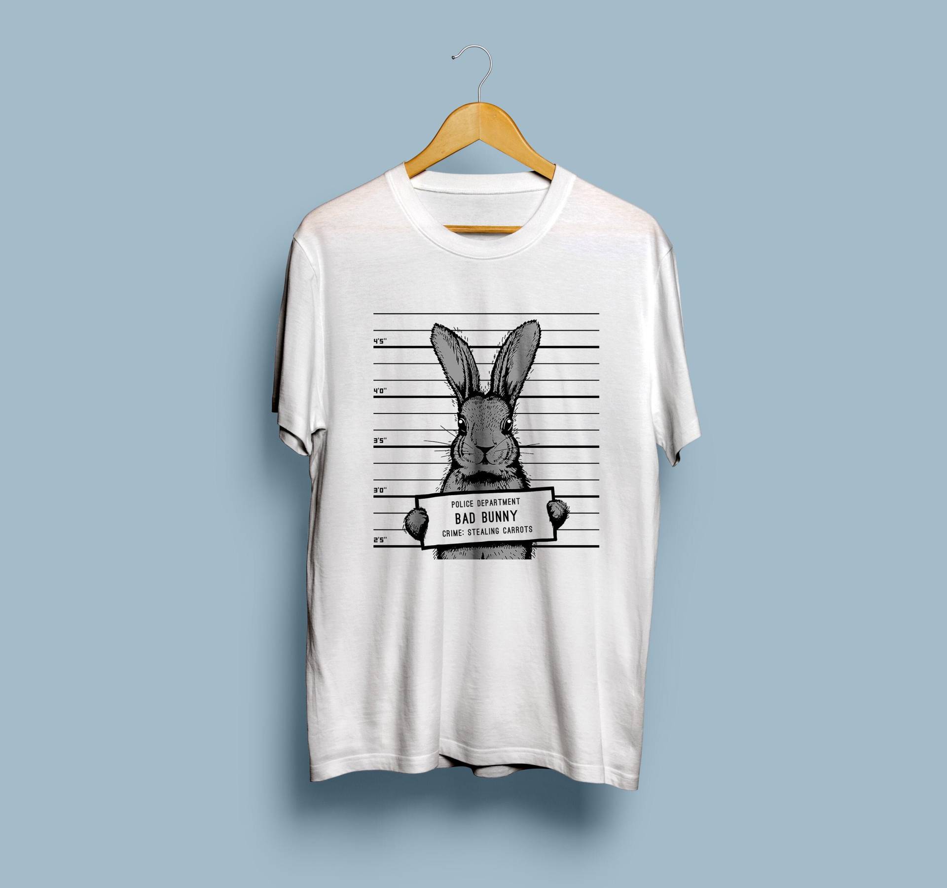 Bad Bunny Unisex T-Shirt, Lustiges Kaninchen Art Shirt, Süßes Ostern Männer Trendiges Polizei Frauen Entzückendes Kriminelles Tierdruck T-Shirt von ThePositiveArt