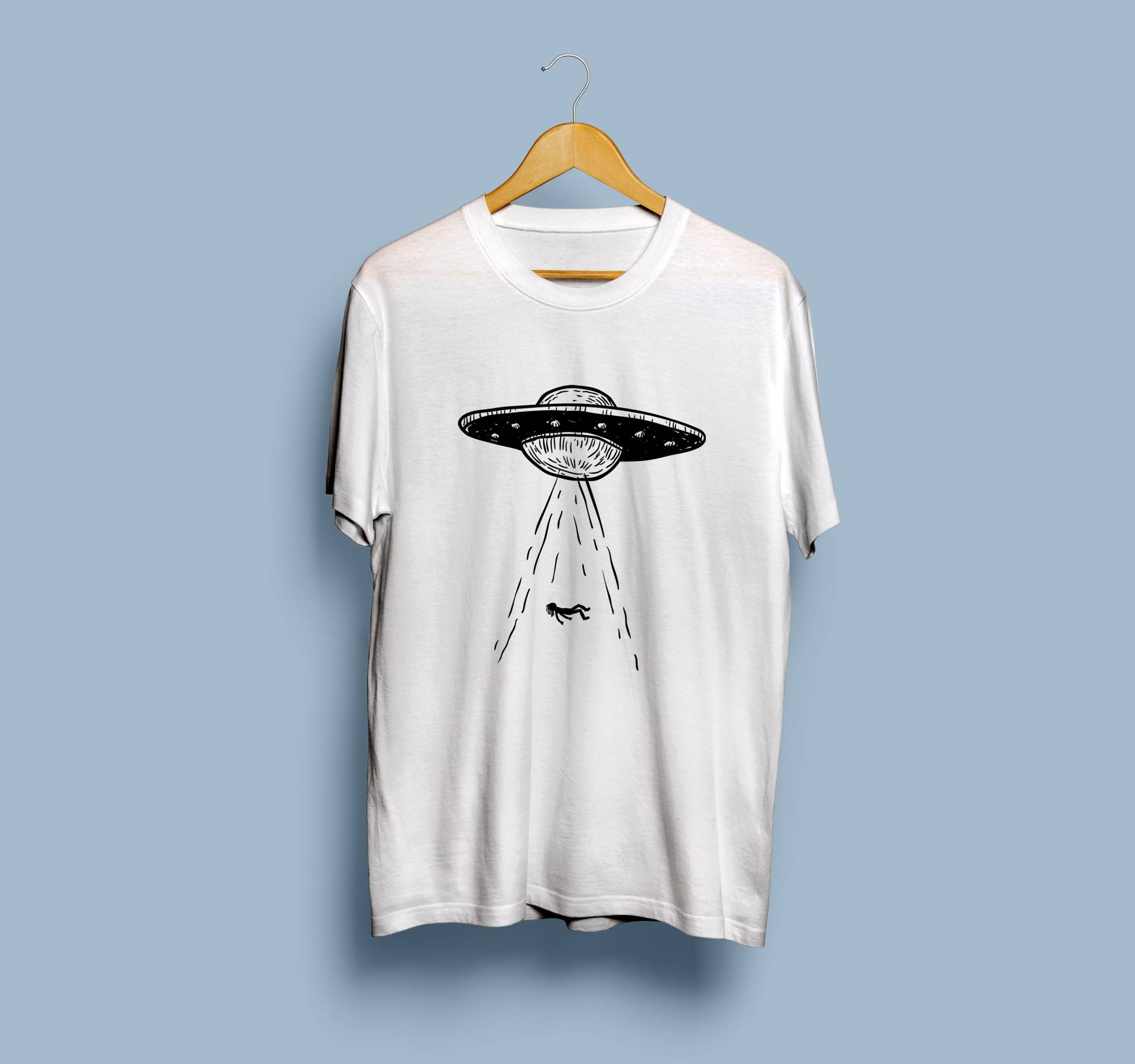 Fliegende Untertasse Unisex T-Shirt, Handzeichnung Ufo Männer Tshirt, Verschwörung Einfaches Frauen Alien Angriff Line Art, Begegnung Minimal von ThePositiveArt