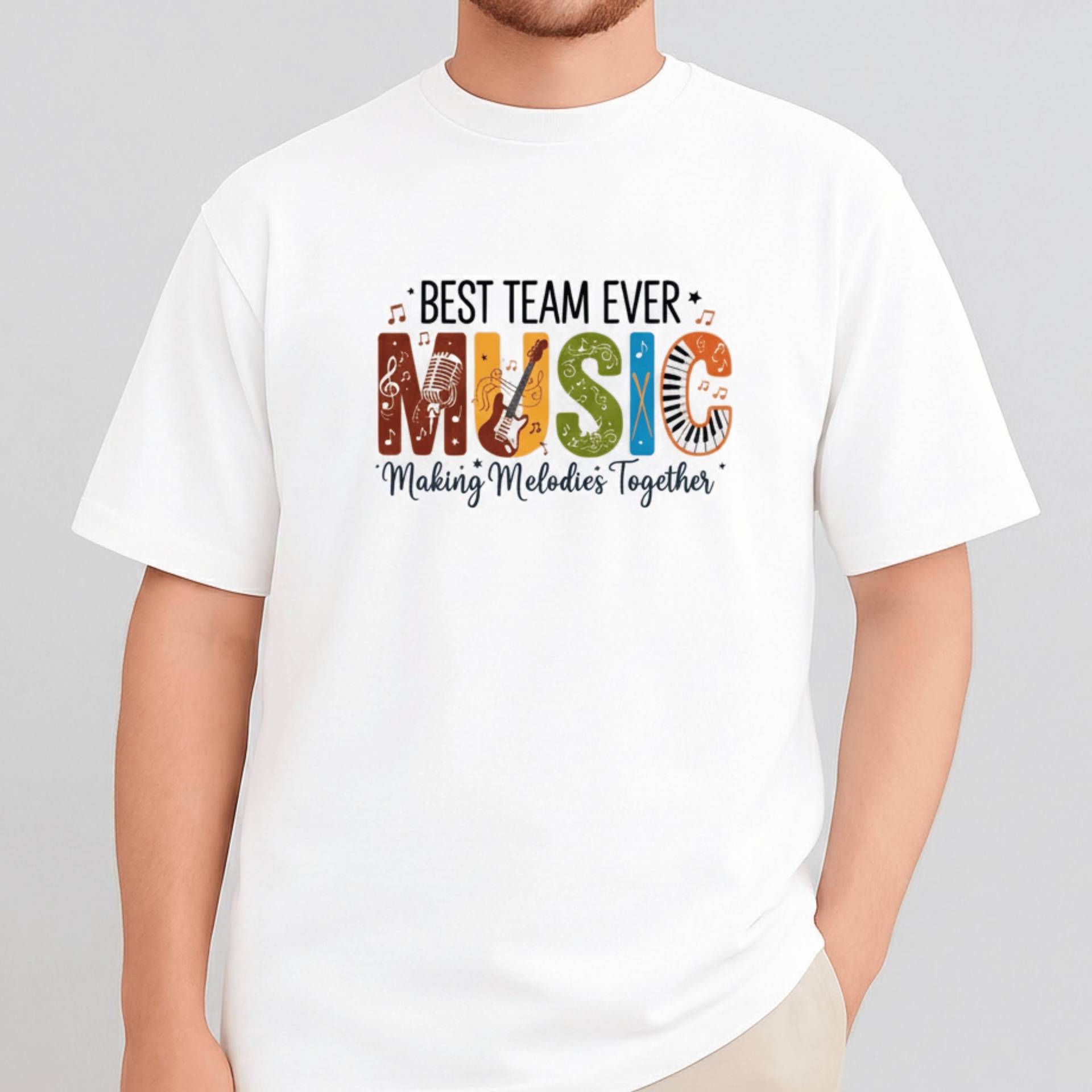 Bestes Team Aller Zeiten Musik-Shirt, Melodien Zusammen T-Shirt Machen, Geschenk Für Musiker & Chorgruppe, Buntes Musik-Team-Komfort-Farben-T-Shirt von ThePrintTee