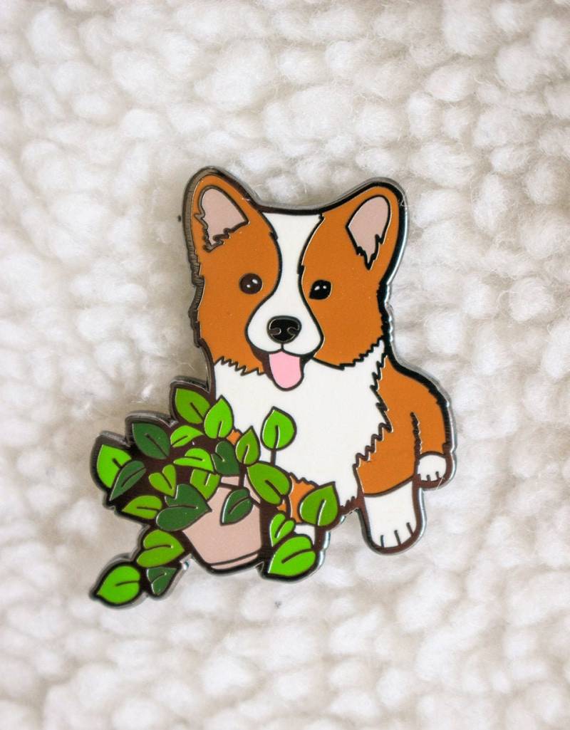 Corgis Pflanze Hart Emaille Pin | Zimmerpflanze Corgis Pothos Hauspflanze Mit von ThePurebread