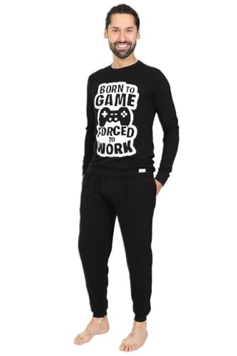 Born To Game Forced To Work Herren-Schlafanzug-Set, lang, Schwarz , L von ThePyjamaFactory