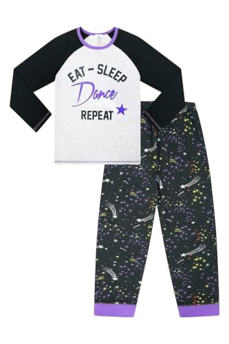 Langes Pyjama-Set für Mädchen mit Aufschrift "Eat Sleep Dance Repeat", Schwarz , 11-12 Years von ThePyjamaFactory